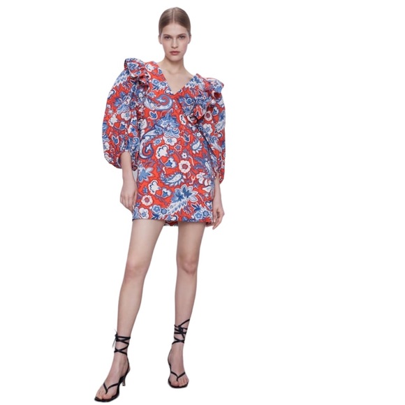 ZARA Ruffled Printed Dress - Picture 1 of 8